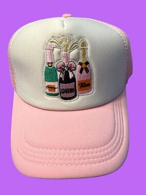 NWT Cheers Rose Champagne White & Pink Foam/Mesh SnapBack Trucker Hat